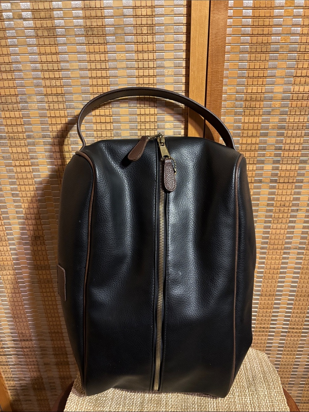 Men's Black Faux Leather Travel Dopp Kit Toiletry Bag w/Faux Fur Interior